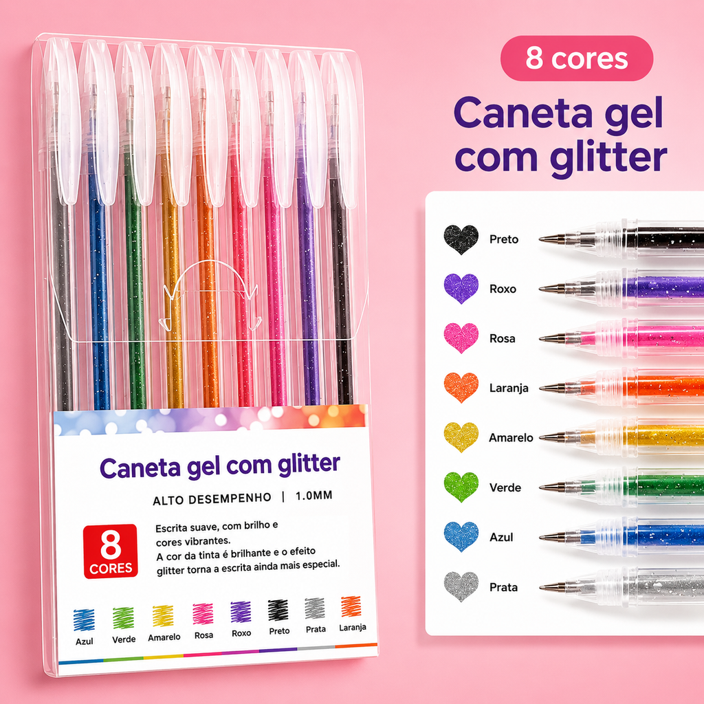 Canetas com Glitter Coloridas ✨🌈