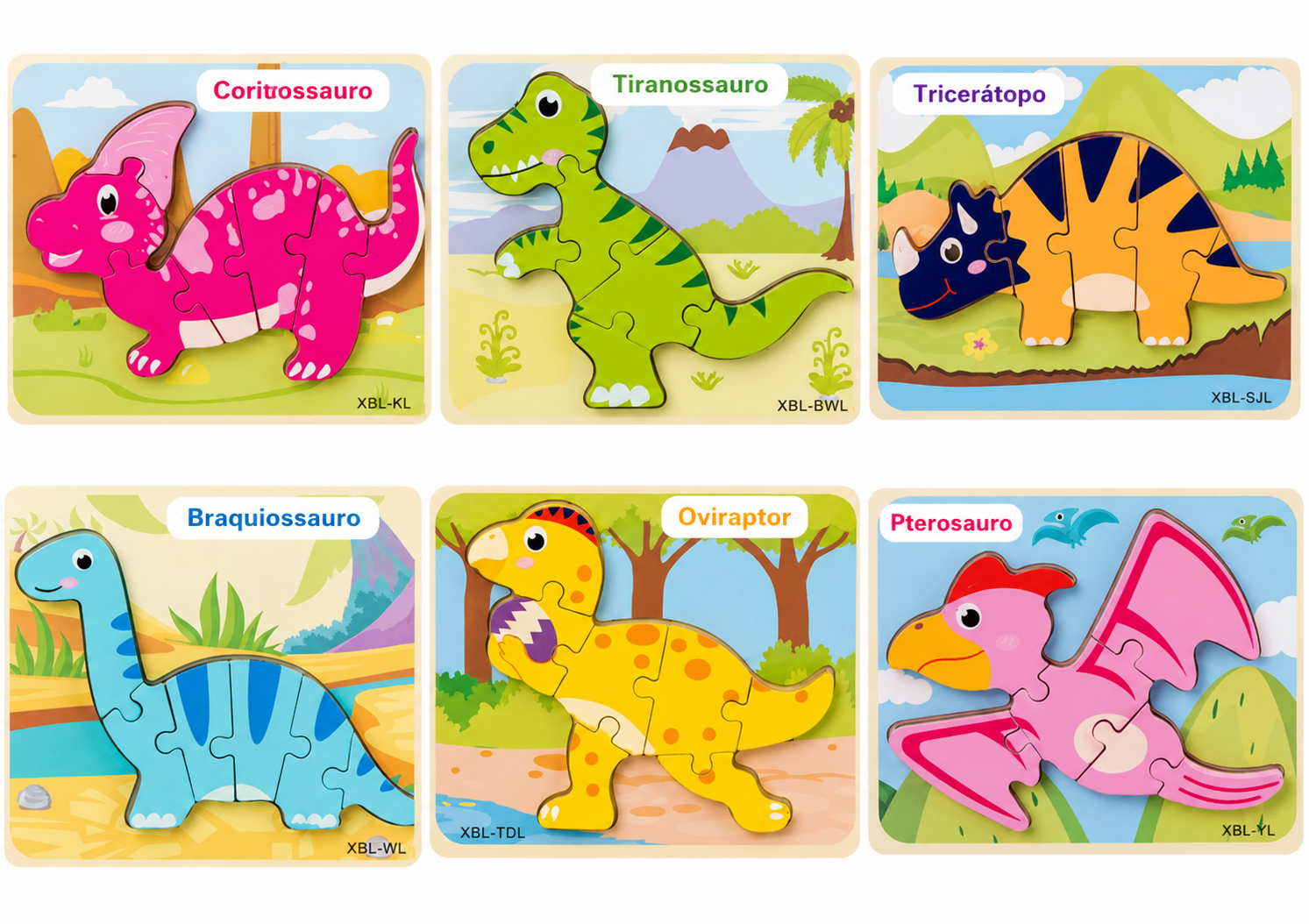 Quebra-Cabeça 3D Montessori de Dinossauros em Madeira 🦖🧩